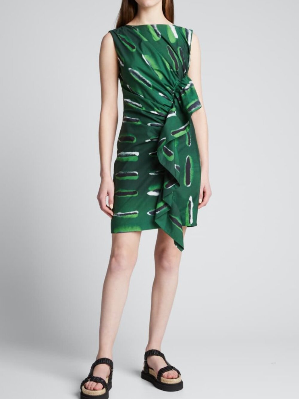 Dries Van Noten Dyvan Green Print Bow Dress Sz 38IT